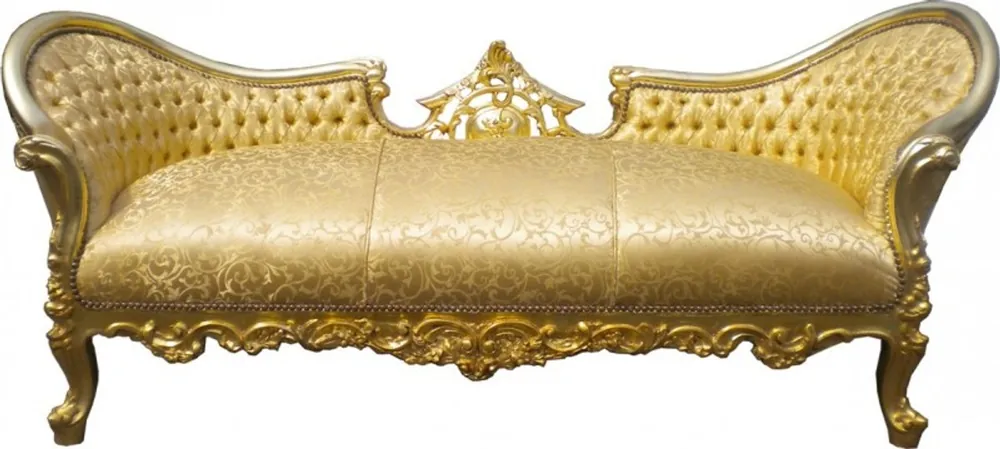 Schneller Versand Casa Padrino Barock Sofa Garnitur "Vampire" Gold Muster Satin - Limited Edition - UNIKAT