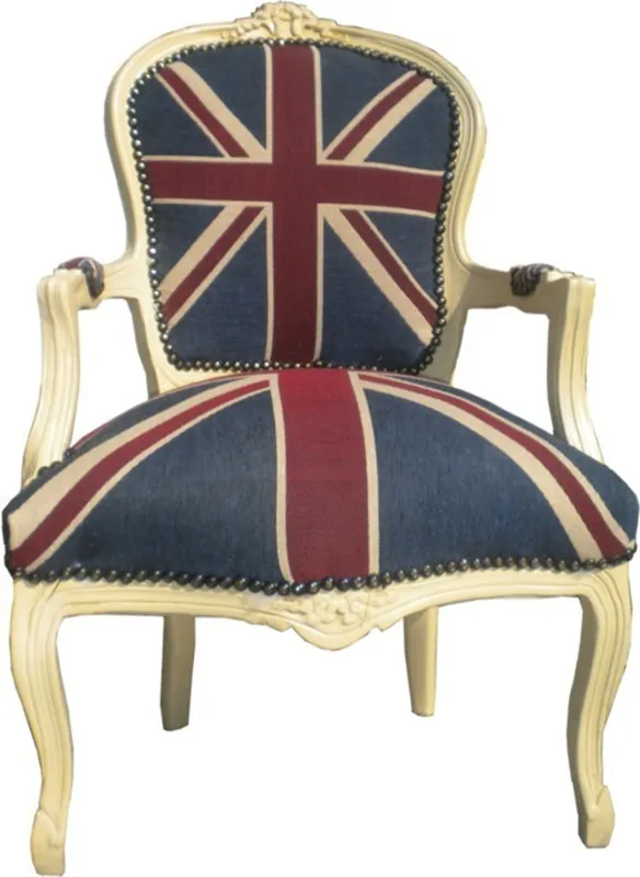 Neue Kollektion Casa Padrino Barock Salon Stuhl Union Jack Design / Creme
