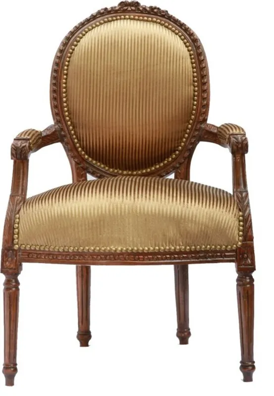 Aktuell Barock Salon Stuhl Braun-Okka / Gold Streifen / Braun Mod2