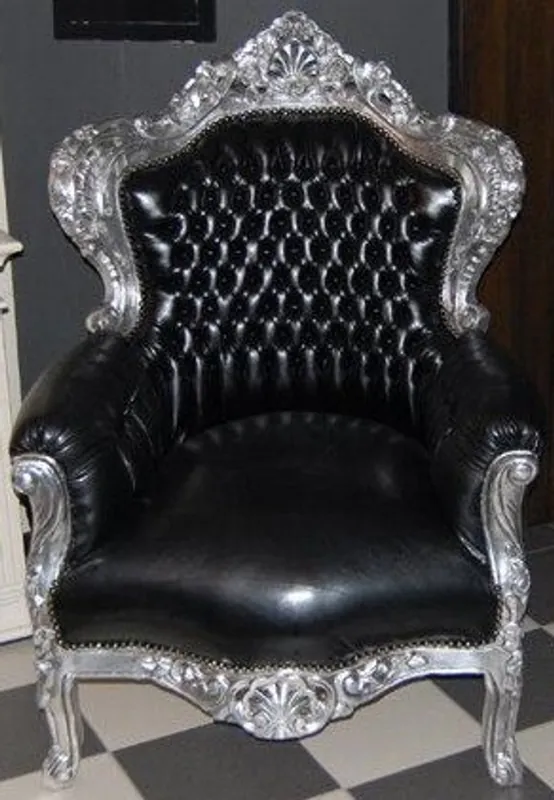 Nur Heute Casa Padrino Barock Sessel King Schwarz/Silber Lederoptik