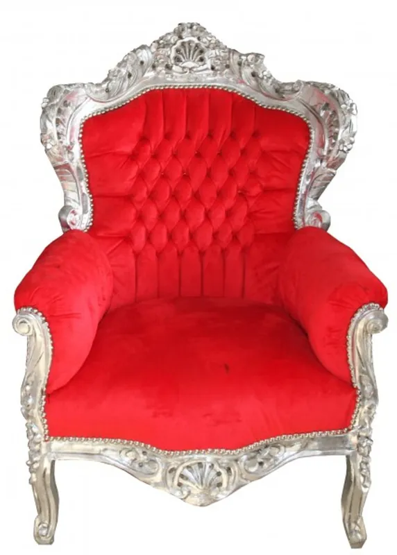 Casa Padrino Barock Sessel "King" Rot/Silber- Antik Stil Sofort Bestellen