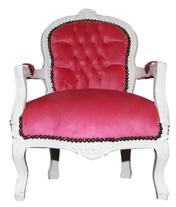 Preisknaller Barock Kinder Stuhl Rosa/Weiß - Armlehnstuhl