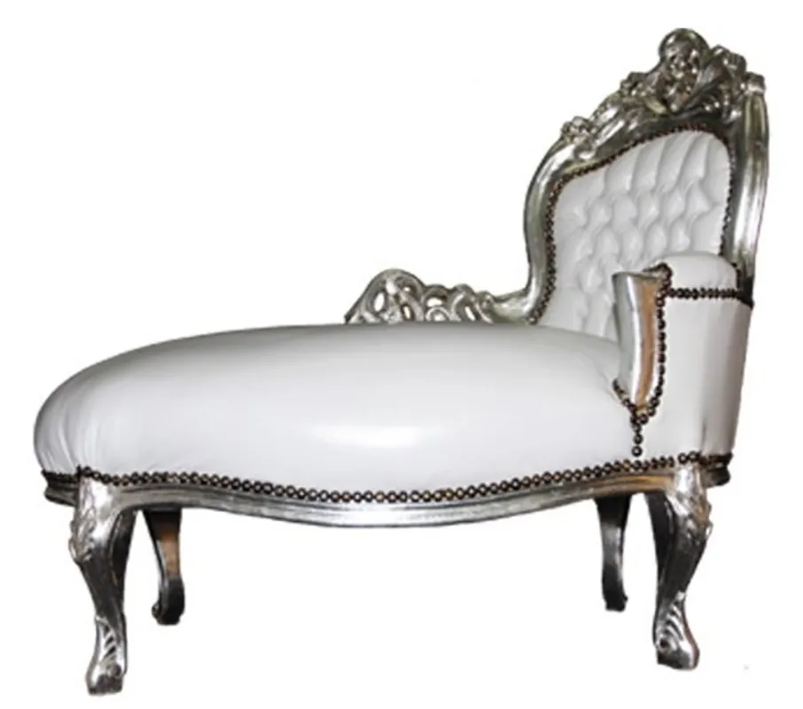 Sichere Zahlung Casa Padrino Barock Kinder Chaiselongue Weiß / Silber - Barock Möbel