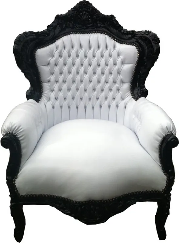 Markenprodukt Barock Sessel "King" Weiß/Schwarz Lederoptik