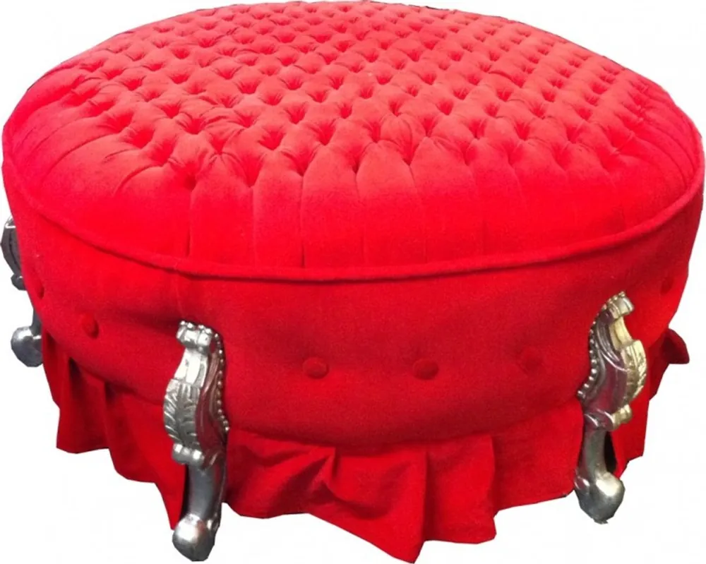 Riesiger Barock Rundhocker Hocker Rot / Silber Sichere Zahlung