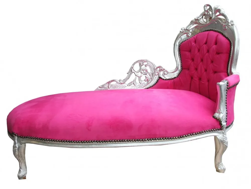 Casa Padrino Barock Chaiselongue "King" Pink / Silber- Antik Stil Möbel Wochenendangebot
