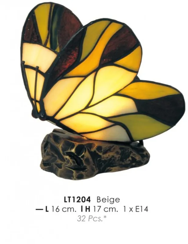 Markenprodukt Tiffany Decoleuchte Durchmesser 16cm, Höhe 17cm LT1204 Schmetterling Beige Lampe Leuchte