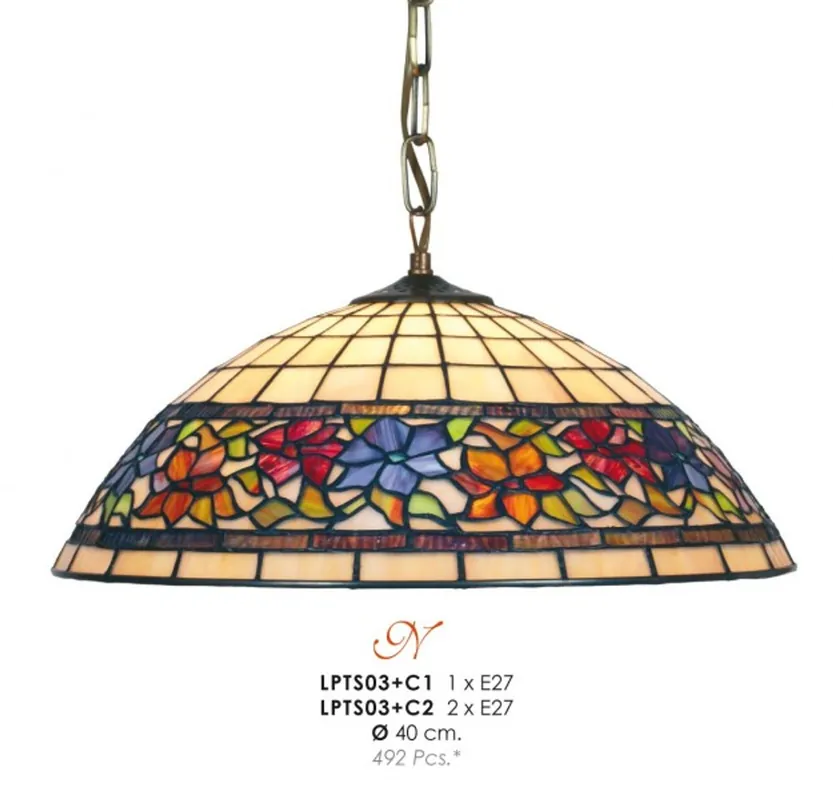 Highlight Casa Padrino Tiffany Pendelleuchte Ø 40 cm - Tiffany Hängeleuchte - Tiffany Leuchten