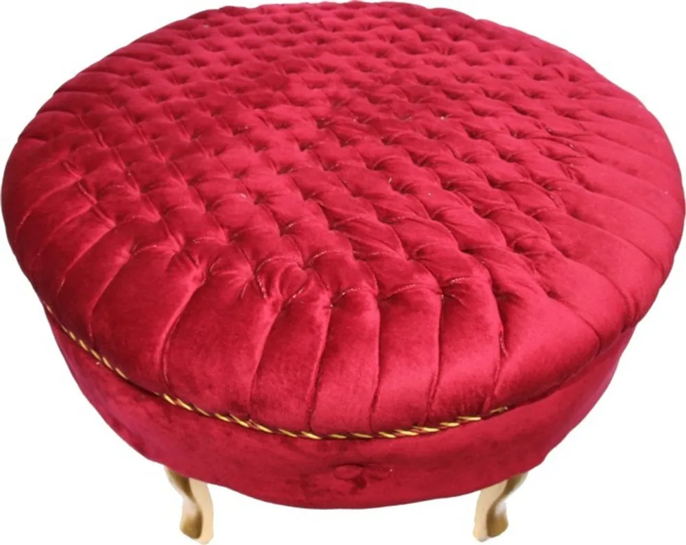 Top-Seller Riesiger Barock Rundhocker Hocker Bordeaux / Gold Mod2