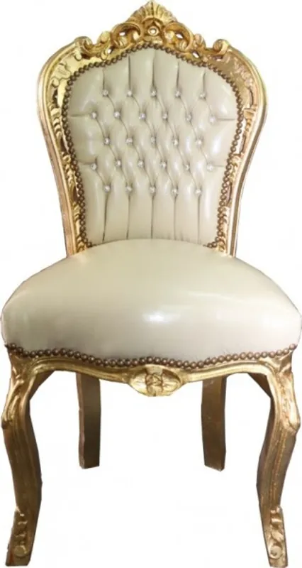 Sonderangebot Barock Esszimmerstuhl Creme / Gold mit Bling Bling Glitzersteinen - Limited Edition