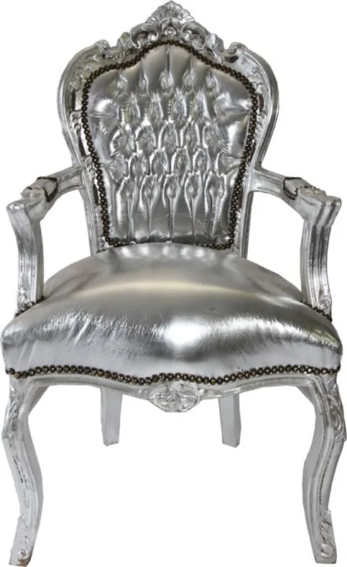 Barock Esszimmerstuhl Silber / Silber mit Armlehne Stuhl Möbel Antik Stil Schneller Versand