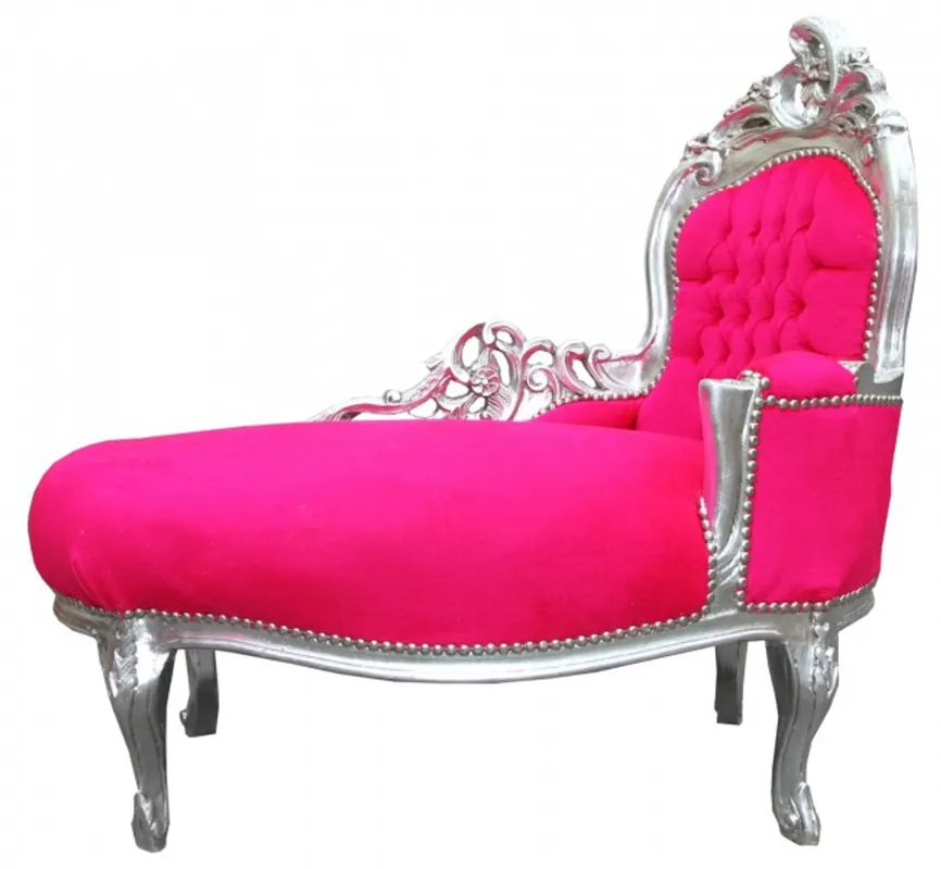 Casa Padrino Barock Kinder Chaiselongue Pink/Silber - Barock Möbel Aktuell