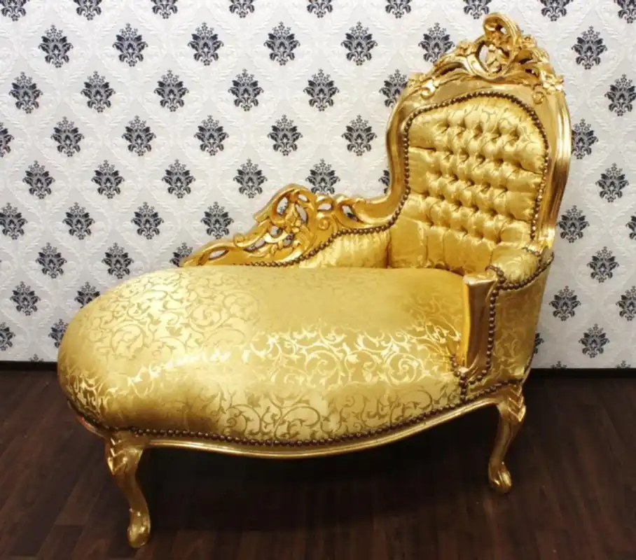 Casa Padrino Barock Kinder Chaiselongue Gold/Gold Muster - Recamiere Barock Möbel Sonderaktion