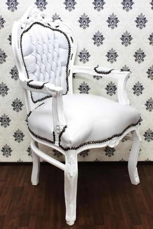 Barock Esszimmer Stuhl mit Armlehnen Weiß / Weiß Schneller Versand