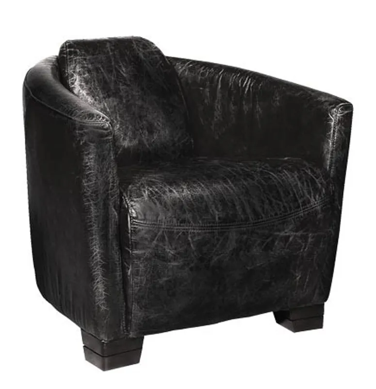 Jetzt Kaufen Art Deco Echtleder Sessel Ebony Leder / Antik-Schwarz - Clubsessel - Lounge Sessel