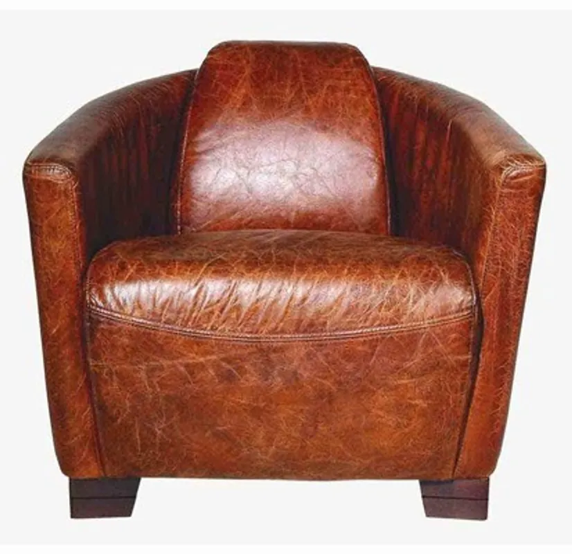 Art Deco Echtleder Sessel Ebony Leder / Ciger - Braun - Clubsessel - Lounge Sessel Saisonangebot