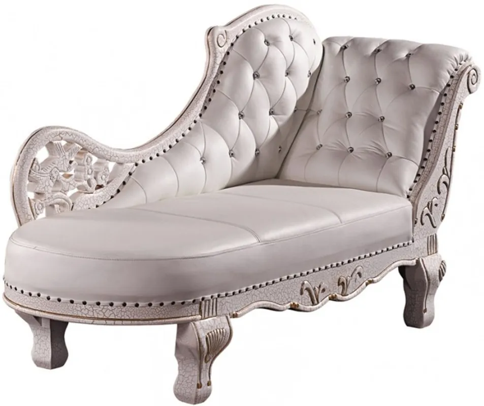 Casa Padrino Barock Chaiselongue Antik Weiß / Echt Leder Chaise Lonque Rabatt