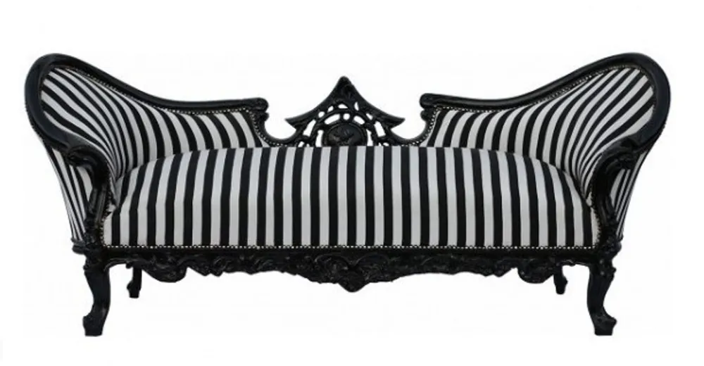 Casa Padrino Barock Sofa Garnitur Vampire Schwarz / Weiß Streifen / Schwarz Must-Have