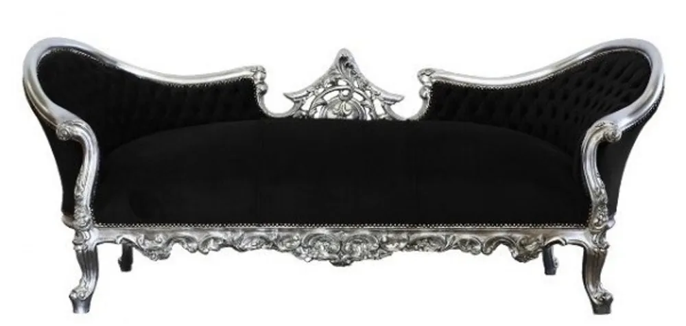 Saisonangebot Casa Padrino Barock Sofa Vampire Schwarz / Silber - Limited Edition - Lounge Couch