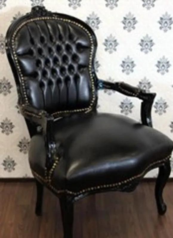 Preiswert Casa Padrino Barock Salon Stuhl Schwarz / Schwarz Lederoptik