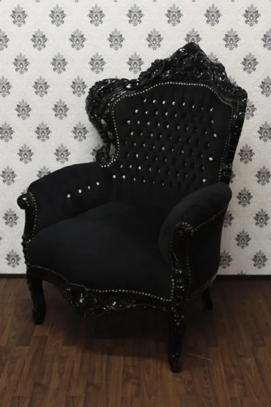 Barock Sessel King Schwarz/Schwarz Bling Bling - Möbel Antik Stil Kracherpreis