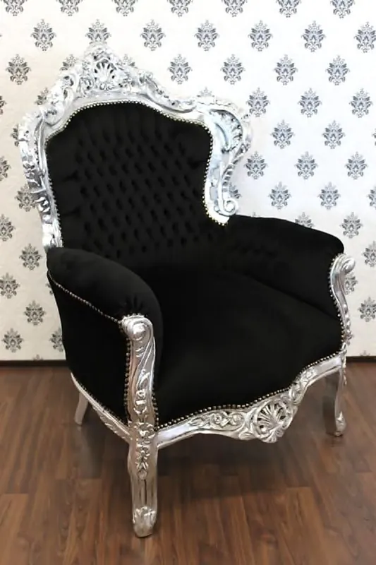 Markenware Barock Sessel King Schwarz/Silber - Möbel Antik Stil