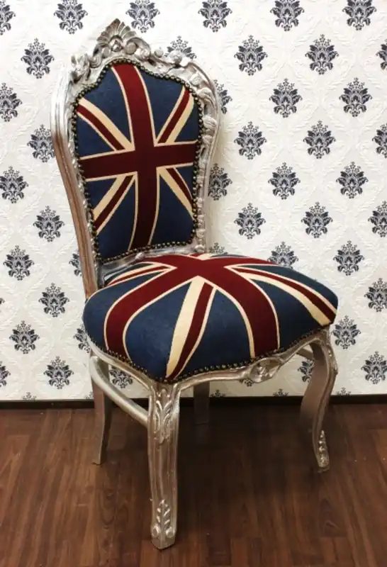 Schnäppchen Casa Padrino Barock Esszimmer Stuhl Union Jack / Silber