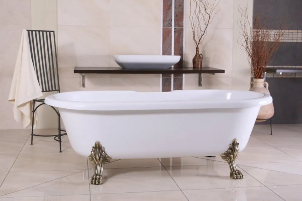 Freistehende Luxus Badewanne Jugendstil Milano Weiß/Altgold - Barock Badezimmer Preisreduziert