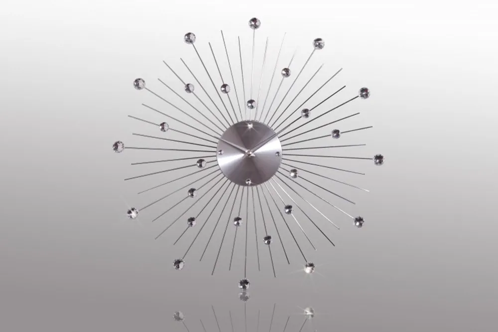 Geprüft Designer Wanduhr aus Edelstahl mit Bling Bling Steinen, Silber, Durchmesser: 50 cm