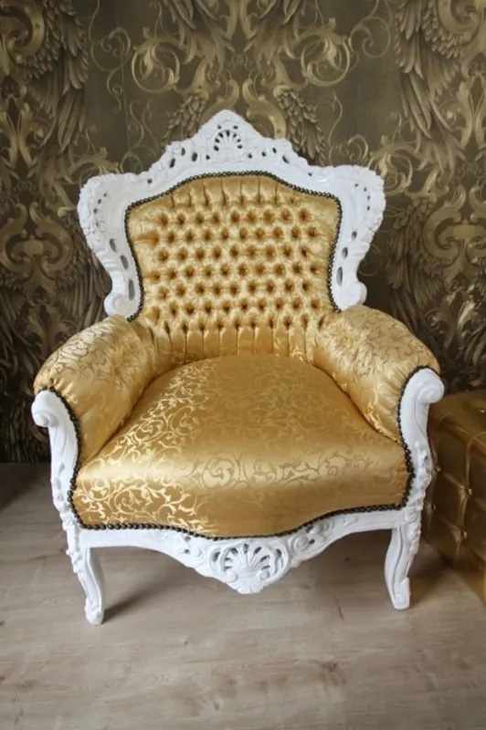 Barock Sessel King Gold Muster / Weiss - Möbel Antik Stil Bestseller