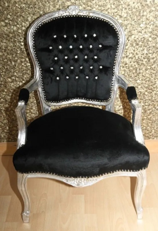 Schnäppchen Casa Padrino Barock Salon Stuhl Schwarz / Silber mit Bling Bling Glitzersteinen