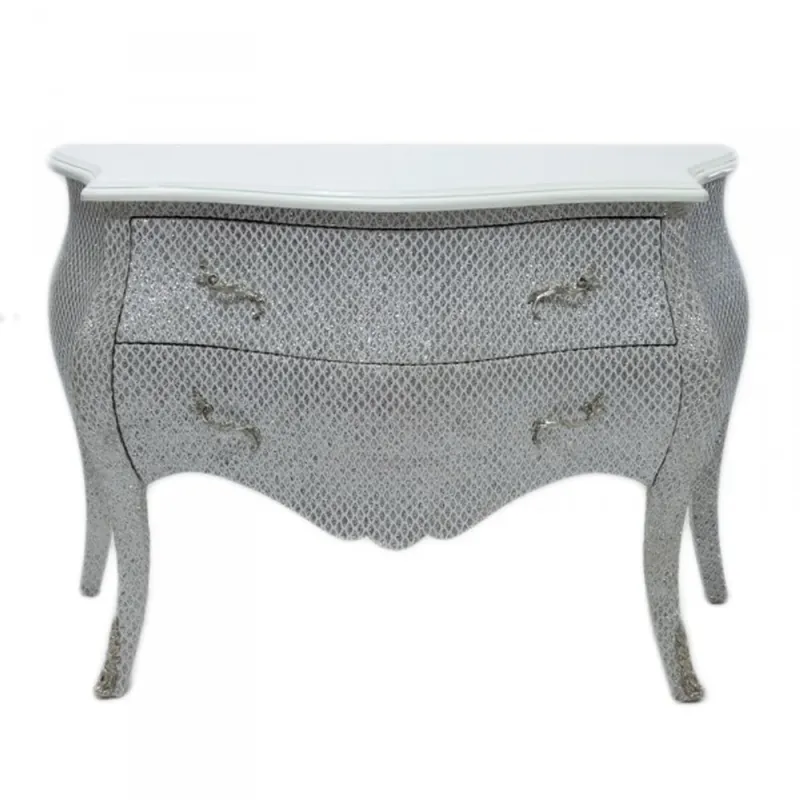 Sofort Bestellen Casa Padrino Barock Kommode Weiß / Glitzerlook 120cm
