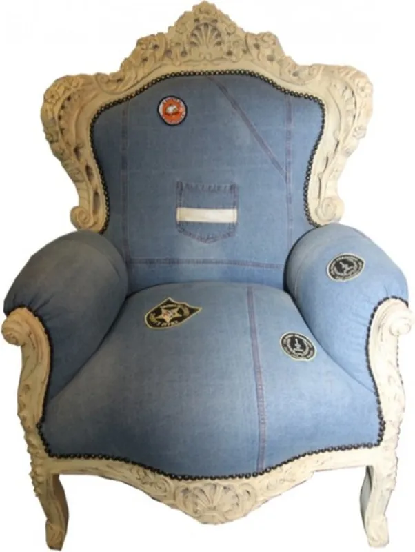 Nur Heute Casa Padrino Barock Sessel King Jeans Style / Antik Creme - Limited Edition Model