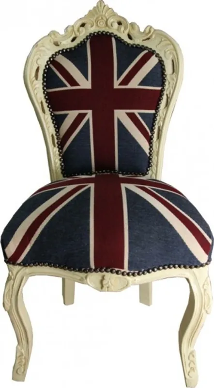 Casa Padrino Barock Esszimmer Stuhl Union Jack / Creme Aktuell