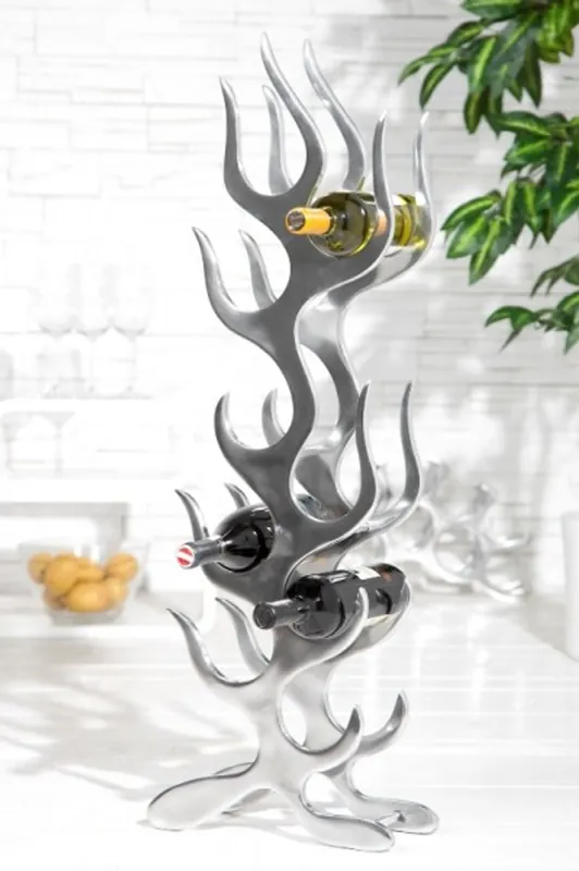 Top-Angebot Designer Weinregal für 9 Flaschen aus poliertem Aluminium Höhe: 93 cm, Breite: 27 cm, Tiefe: 14 cm - Flaschenhalter, Flaschenablage