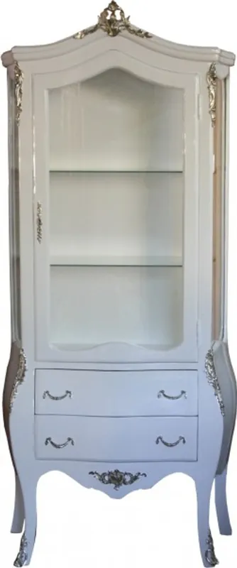 Casa Padrino Barock Vitrine Weiß/Silber- Limited Edition Markenprodukt
