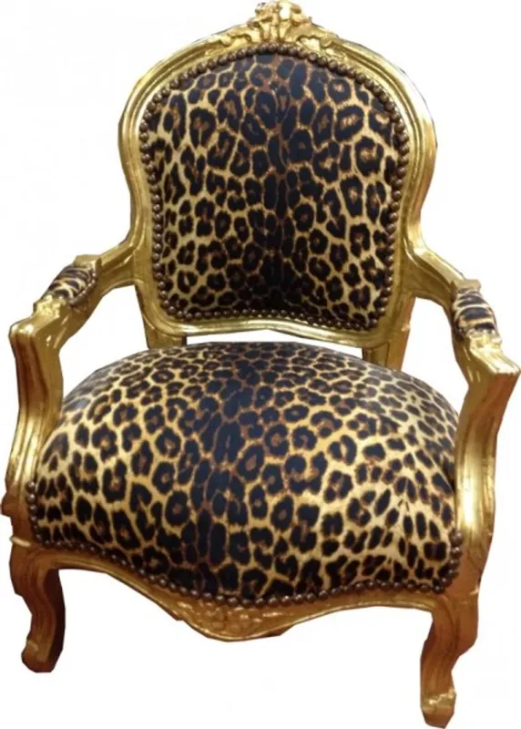 Casa Padrino Barock Kinder Stuhl Leopard/Gold - Sessel - Armlehnstuhl Markenware