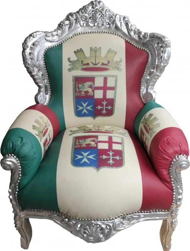 Ausverkauf Casa Padrino Barock Sessel King Italien / Silber - Antik Stil Möbel - Unikat