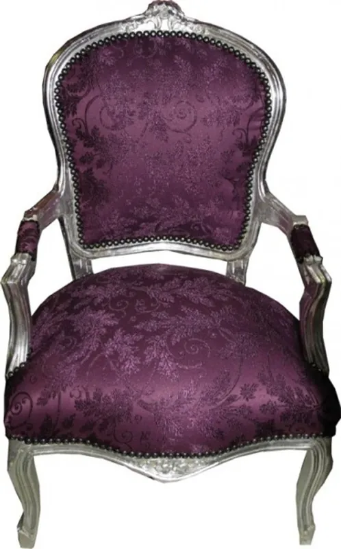 Jetzt Kaufen Barock Salon Stuhl Lila Muster / Silber - Antik Stil Möbel