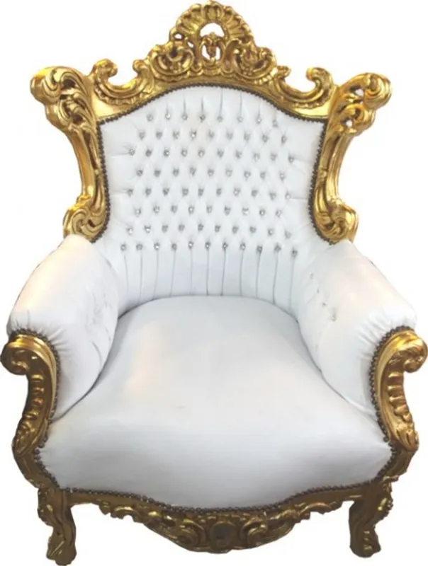 Barock Sessel Al Capone Weiß/Gold mit Bling Bling Glitzersteinen Nur Heute
