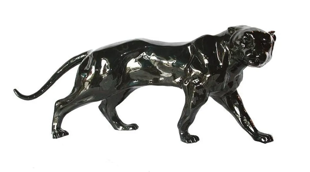 Markenware Figur Panther Schwarz Höhe 11 cm, Breite 26 cm, Tiefe 8 cm, edle Skulptur aus Kunststein, Edel & Prunkvoll