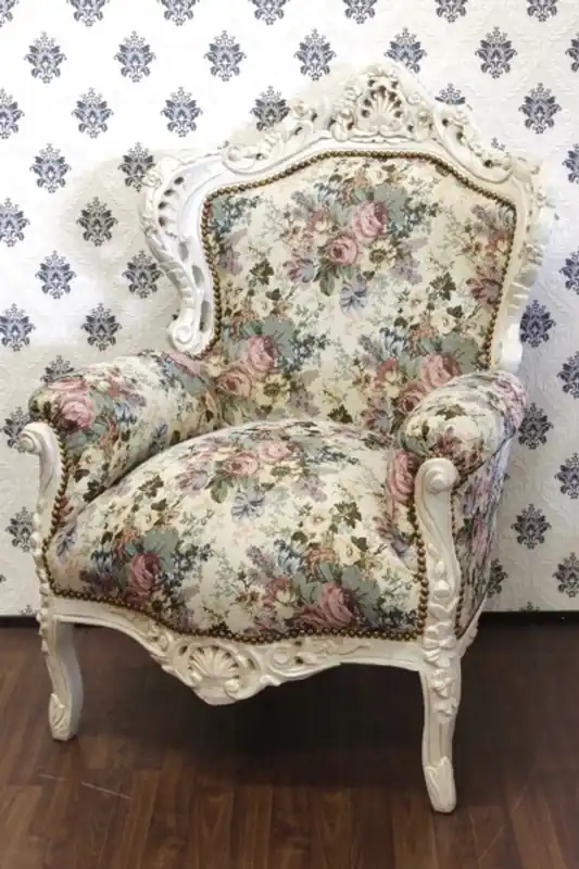Barock Sessel King Blumenmuster / Creme Aktuell