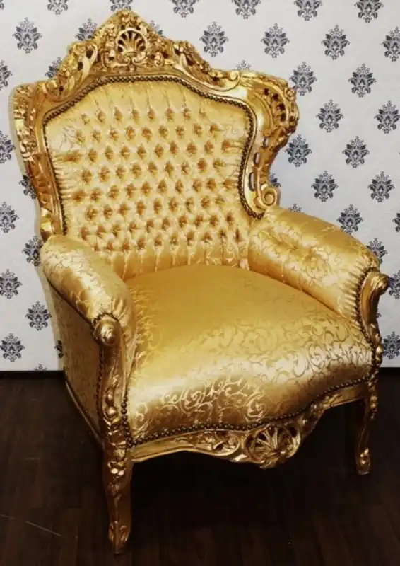 Neu Barock Sessel King Gold Muster / Gold - Möbel Antik Stil