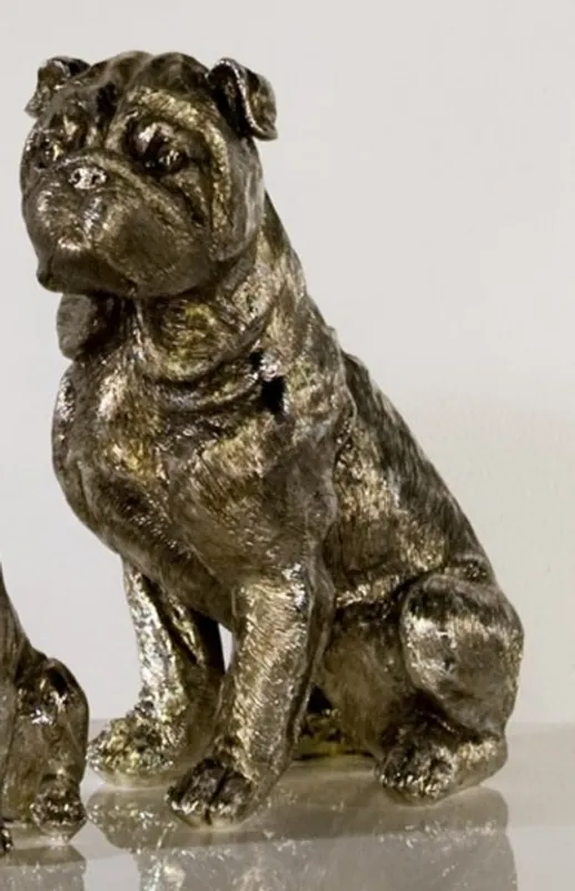 Casa Padrino Designer Hund Mops Antik Silber H. 27 cm - Polyresin Deko Skulptur - Edel & Prunkvoll Preisknaller