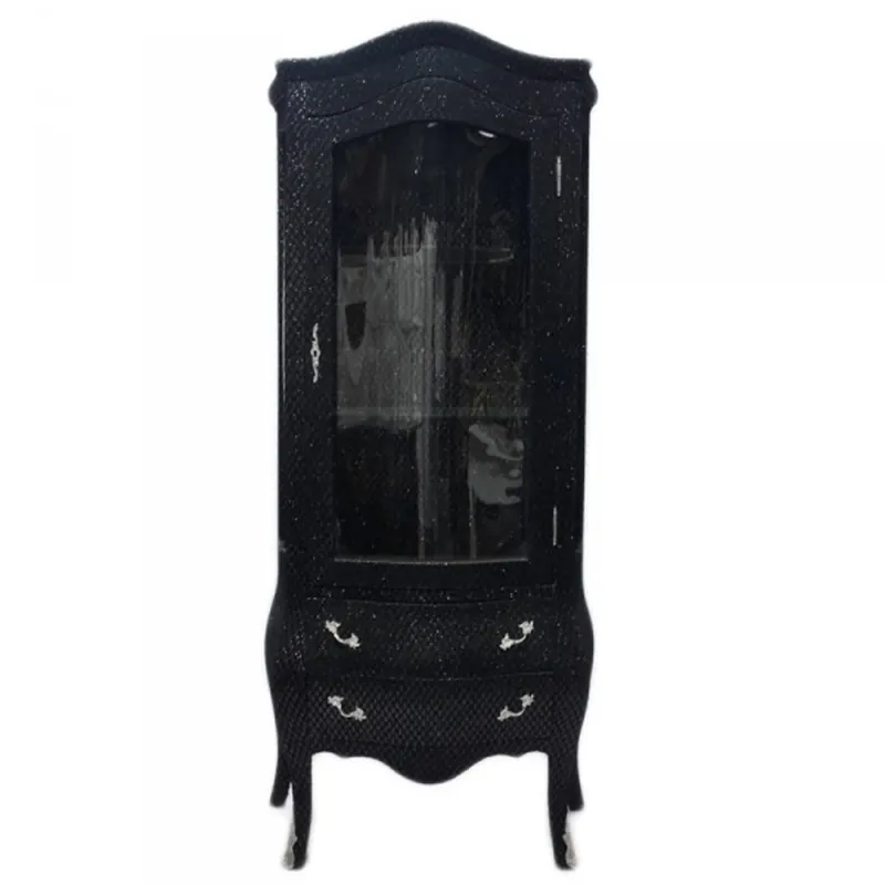 Kracherpreis Casa Padrino Barock Vitrine in Schwarz / Glitzerlook - Vitrinenschrank - Wohnzimmerschnank