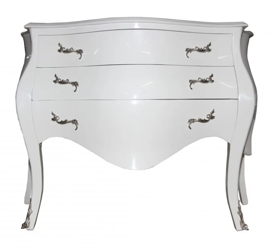 Casa Padrino Barock Kommode Weiß / Silber 120 cm - Möbel Neue Ware
