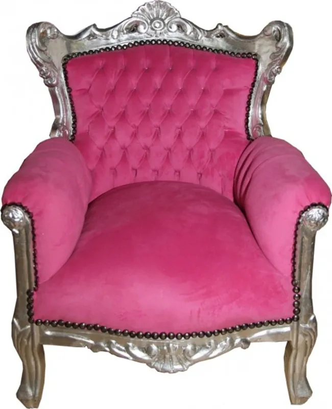 Neu Casa Padrino Barock Kinder Sessel / Thron Rosa/Silber