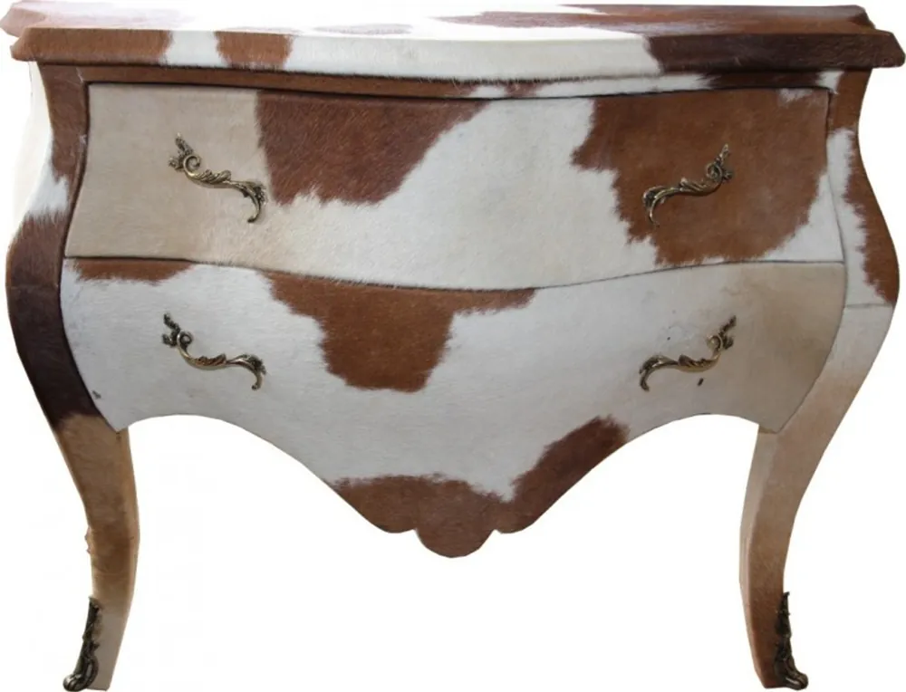 Neue Kollektion Casa Padrino Barock Kommode Kuhfell Braun/Weiß - Unikat