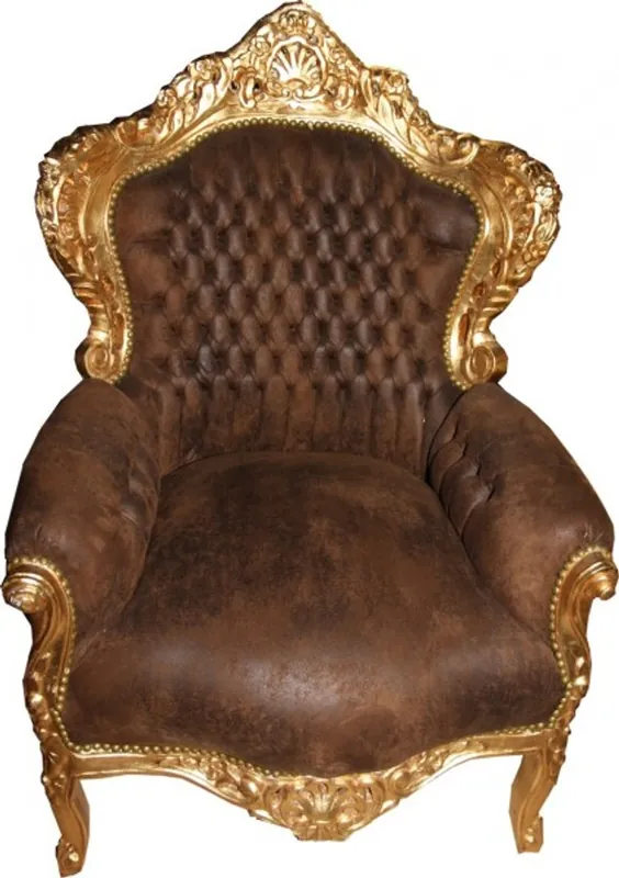 Meistverkauft Casa Padrino Barock Sessel Braun Lederoptik / Gold