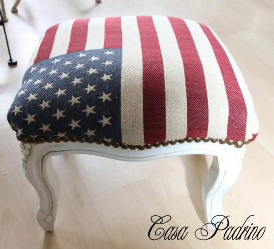 Casa Padrino Barock Fußhocker USA Design / Creme - Hocker USA Flagge Bestseller